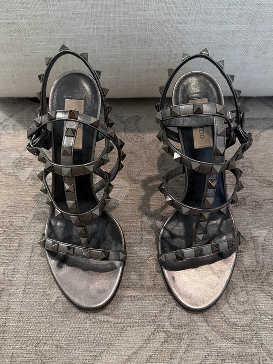 Valentino Garavani Shoes - Valentino Garavani Gunmetal Studded Strappy Heels